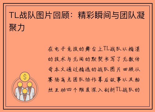 TL战队图片回顾：精彩瞬间与团队凝聚力